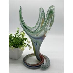 Vintage Murano Vase Serpentine Snake Rainbow Glass 10” X 6” Gorgeous!!!